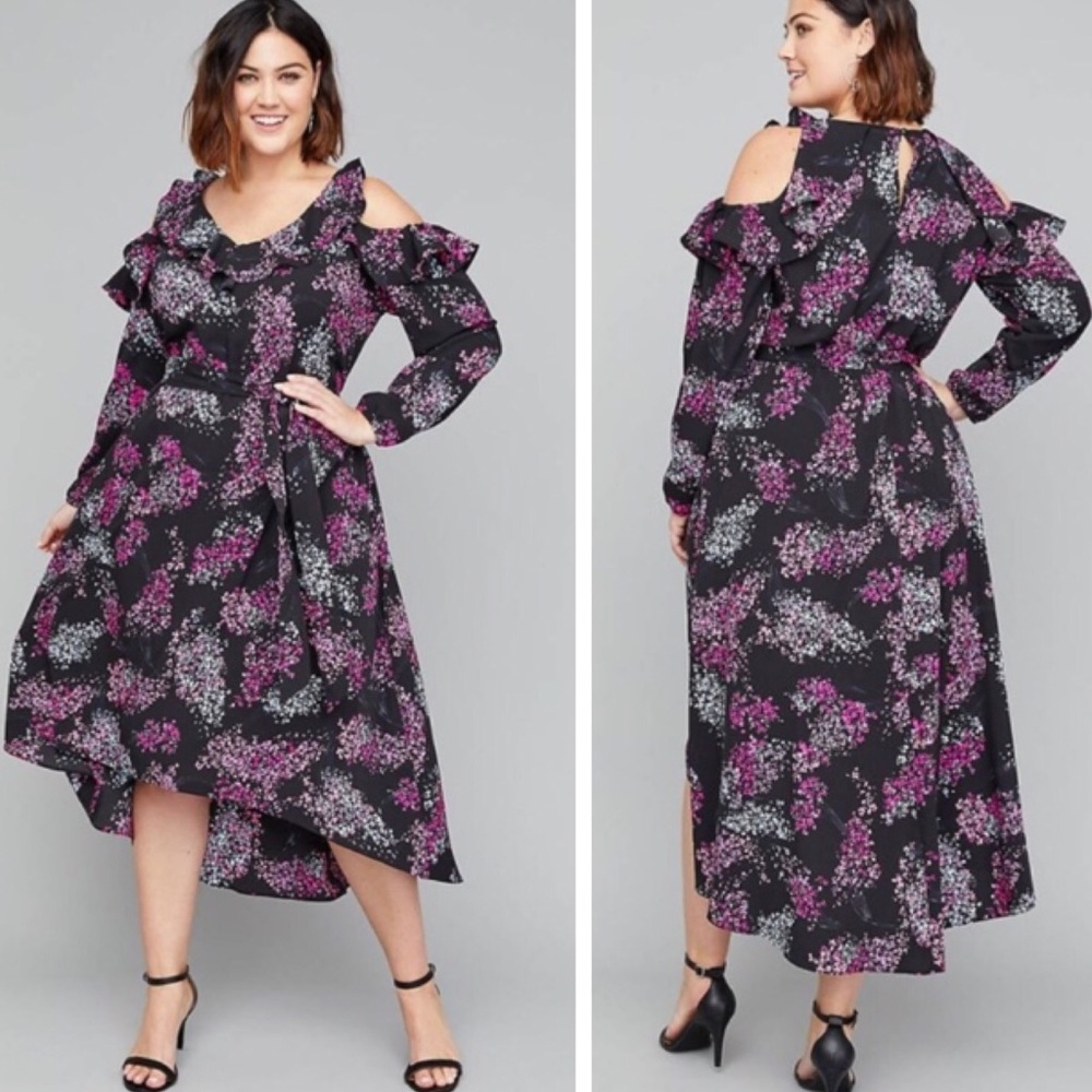 Lane Bryant Cold Shoulder Floral Belted Dress 20
